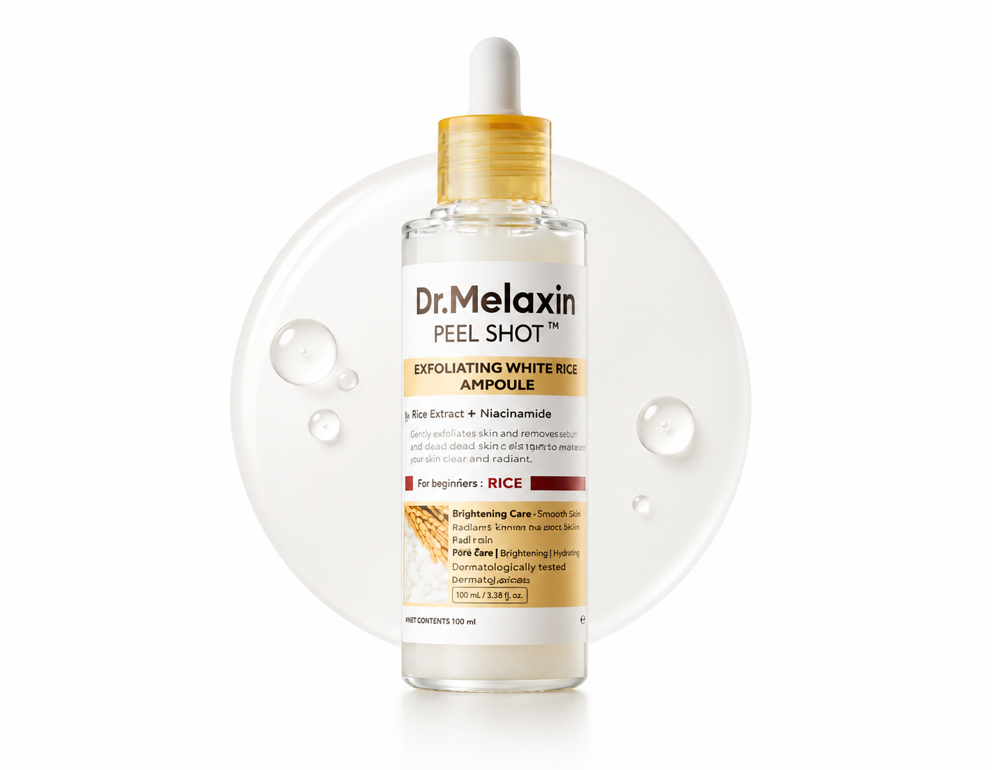 Dr. Melaxin Peel Shot Exfoliating White Rice Ampoule | AHA + BHA, Niacinamide & Hyaluronic Acid | Brightening & Hydrating Korean Skincare Serum | 100ml