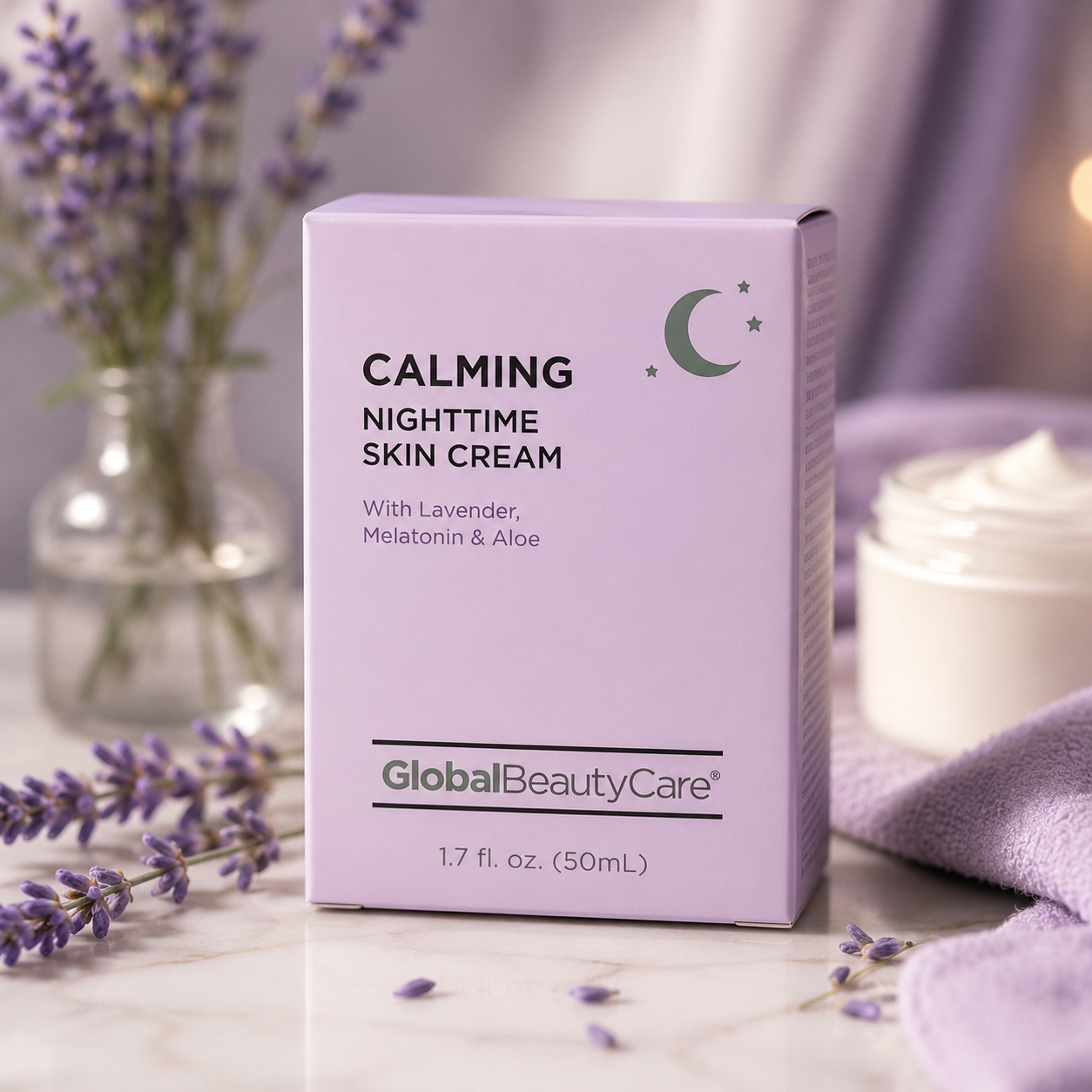 Global Beauty Care Calming Nighttime Skin Cream with Lavender, Melatonin & Aloe – Overnight Hydrating Face Cream, 1.7 fl oz