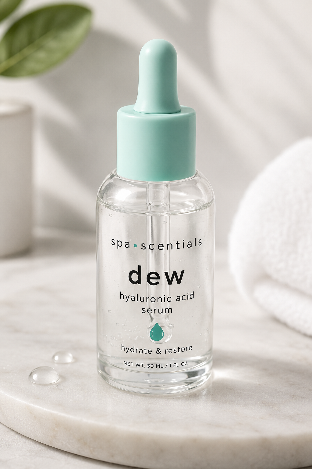 Spa Scentials Dew Hyaluronic Acid Serum – Hydrating & Restoring Facial Serum, 1 fl oz